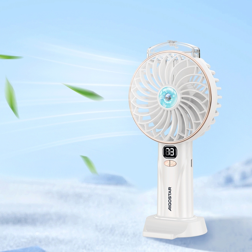 Aigostar - Nabíjací vreckový ventilátor 5W/5V 2400mAh USB biely