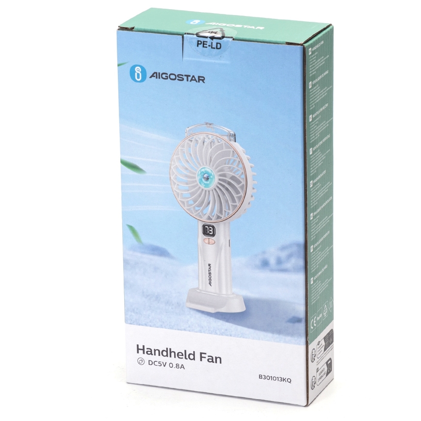 Aigostar - Nabíjací vreckový ventilátor 5W/5V 2400mAh USB biely
