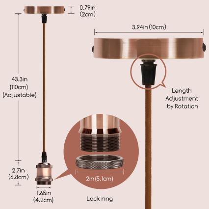 Aigostar - Napájací kábel 1xE27/60W/230V medená