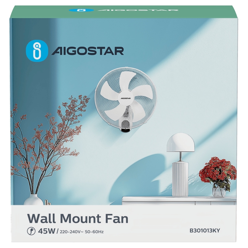 Aigostar -  Nástenný ventilátor 45W/230V biela + diaľkové ovládanie