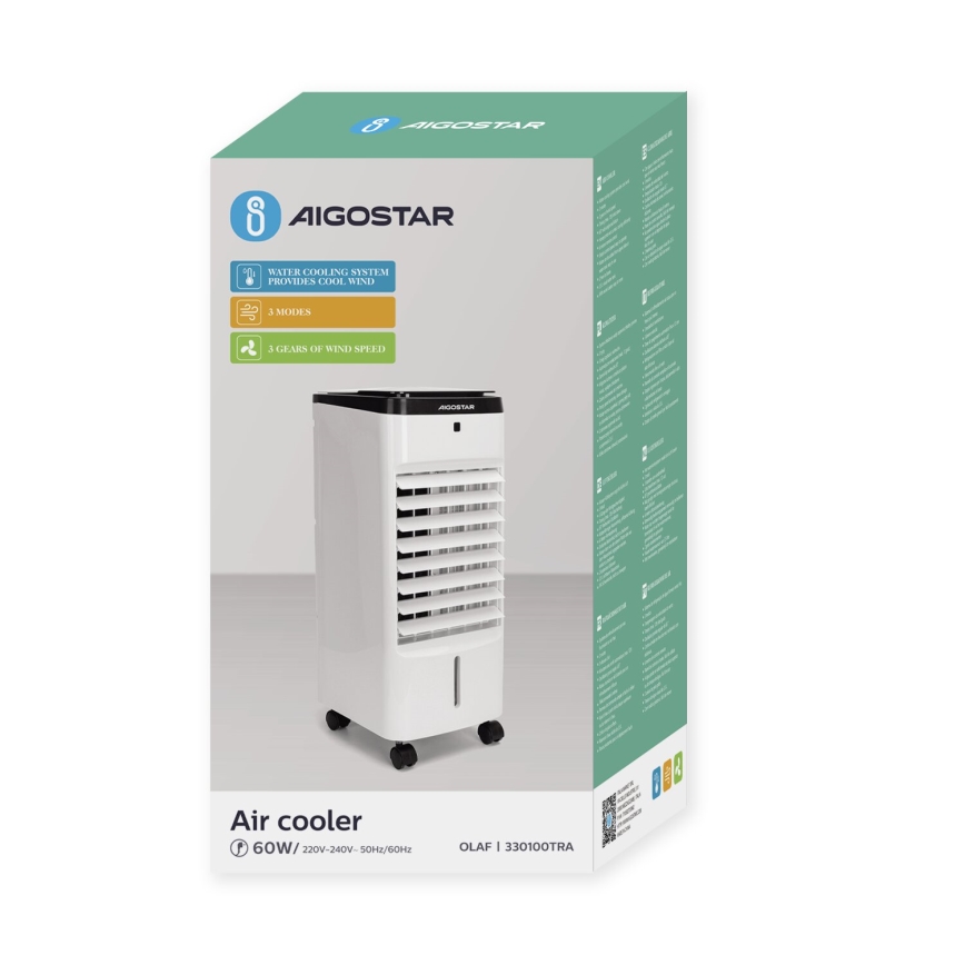 Aigostar - Ochladzovač vzduchu 60W/230V biela/čierna + diaľkové ovládanie