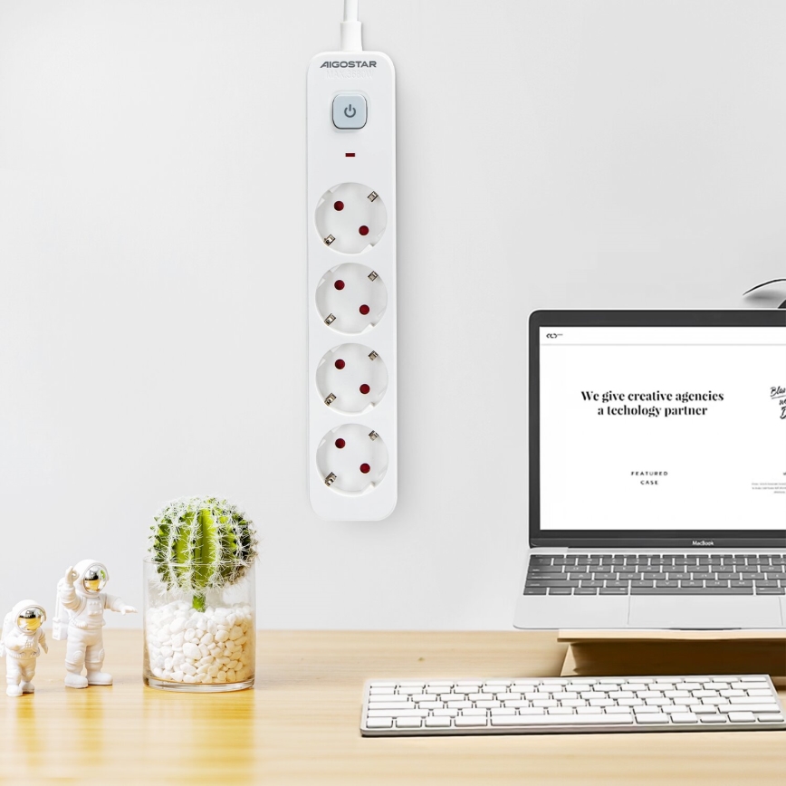 Aigostar - Predlžovací kábel s vypínačom 4Z Typ F 1,5m biela