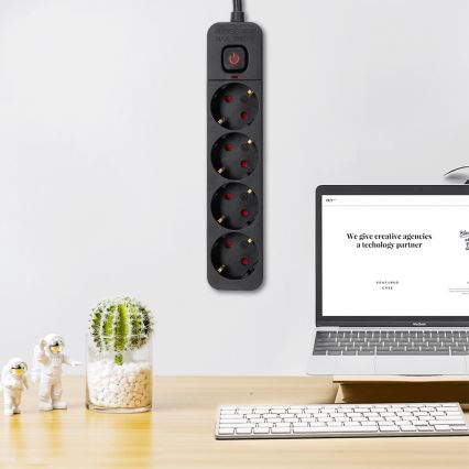 Aigostar - Predlžovací kábel s vypínačom 4Z Typ F 3m čierna