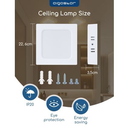 Aigostar - Prisadené stropné LED svietidlo LED/18W/230V 3000K 22,6x22,6 cm biela