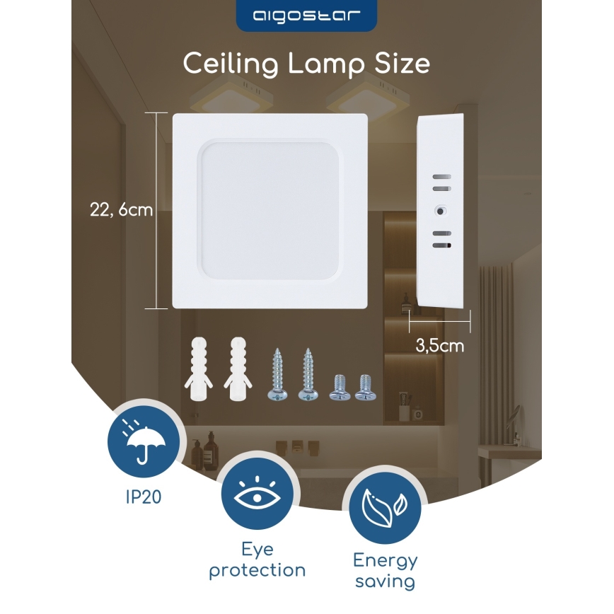 Aigostar - Prisadené stropné LED svietidlo LED/18W/230V 3000K 22,6x22,6 cm biela