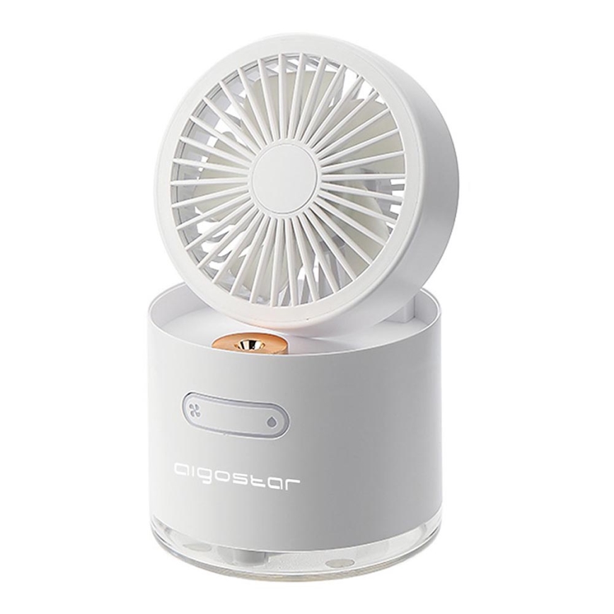 Aigostar - RGB Bezdrôtový mini stolný ventilátor so zvlhčovačom 10W/5V biela