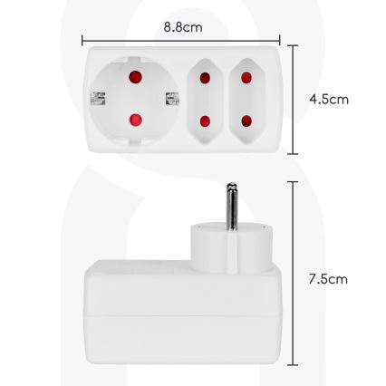 Aigostar - Rozbočovacia zásuvka 1x16A/230V + 2x10A