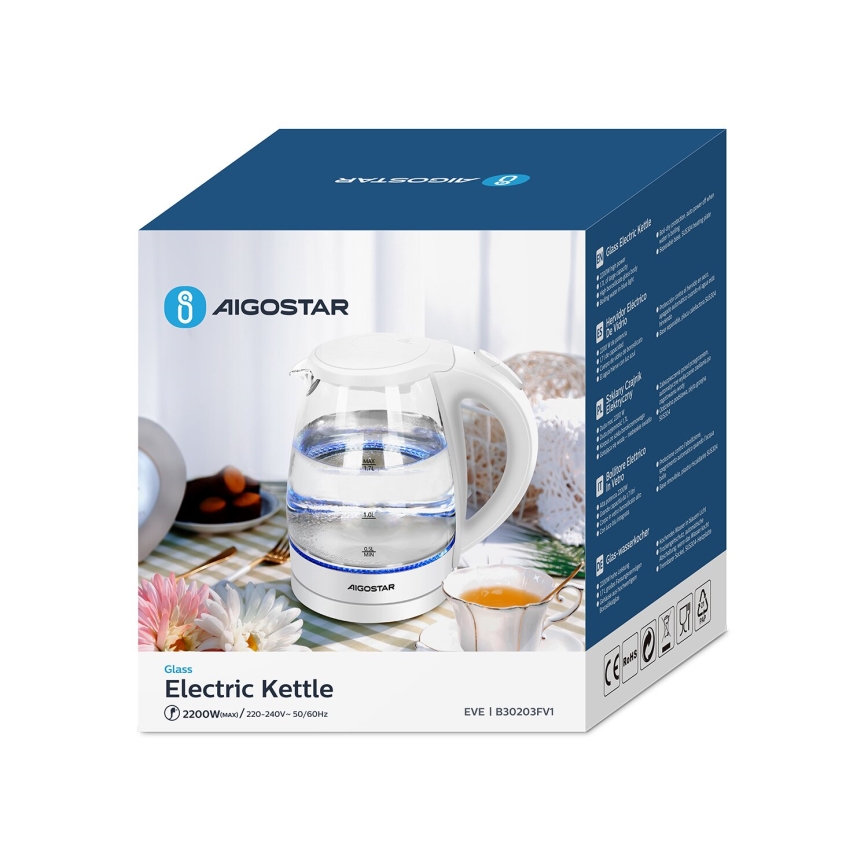 Aigostar - Rýchlovarná kanvica 1,7l 2200W/230V biela