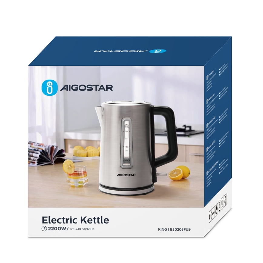 Aigostar - Rýchlovarná kanvica 1,7l 2200W/230V matný chróm