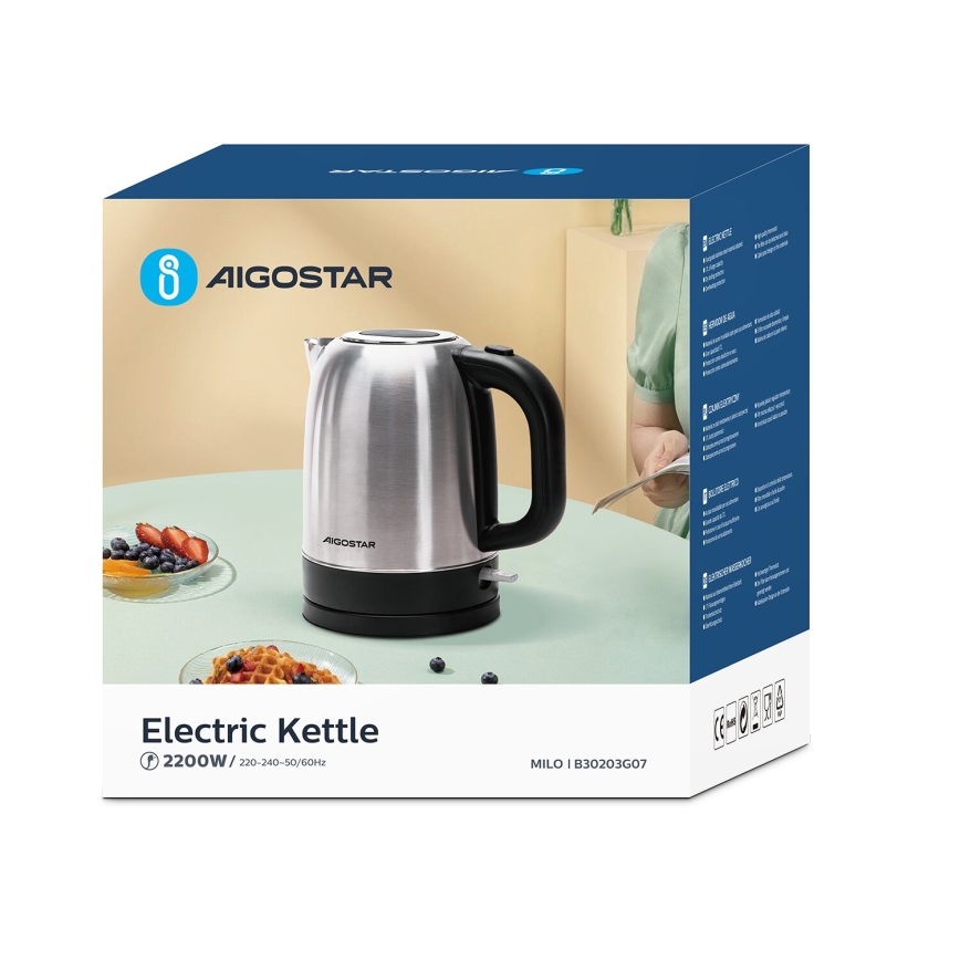 Aigostar - Rýchlovarná kanvica 1,7l 2200W/230V matný chróm