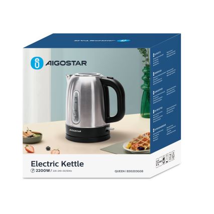 Aigostar - Rýchlovarná kanvica 1,7l 2200W/230V matný chróm