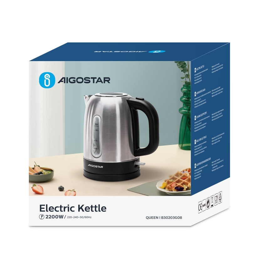 Aigostar - Rýchlovarná kanvica 1,7l 2200W/230V matný chróm