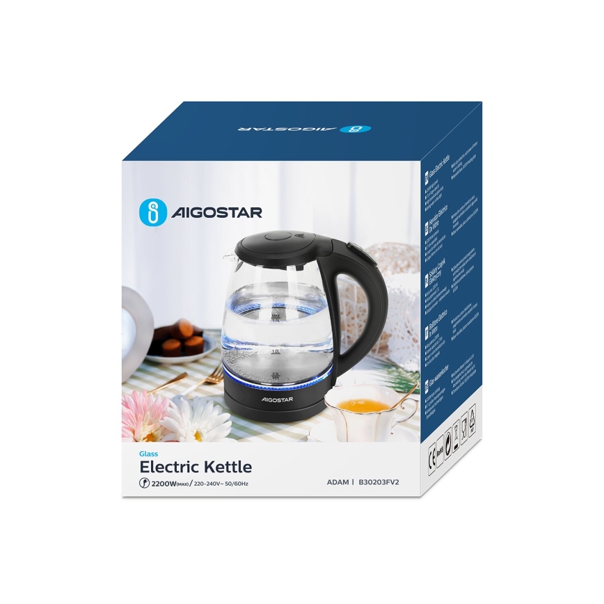 Aigostar - Rýchlovarná kanvica 1,7l 2200W/230V čierna