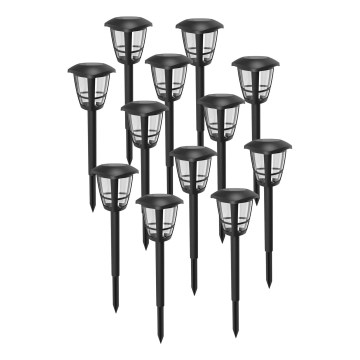 Aigostar - Sada 12 ks solárnych LED lámp LED/0,06 W/2 V 33,8 cm 6500 K 100 mAh IP44 čierna