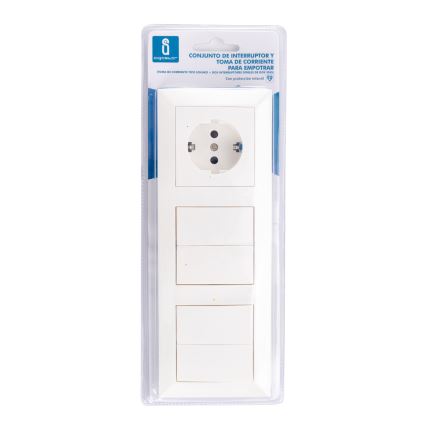 Aigostar - SADA 2x Spínač domový 2-tlačidlový so zásuvkou 1x16A/250V SCHUKO