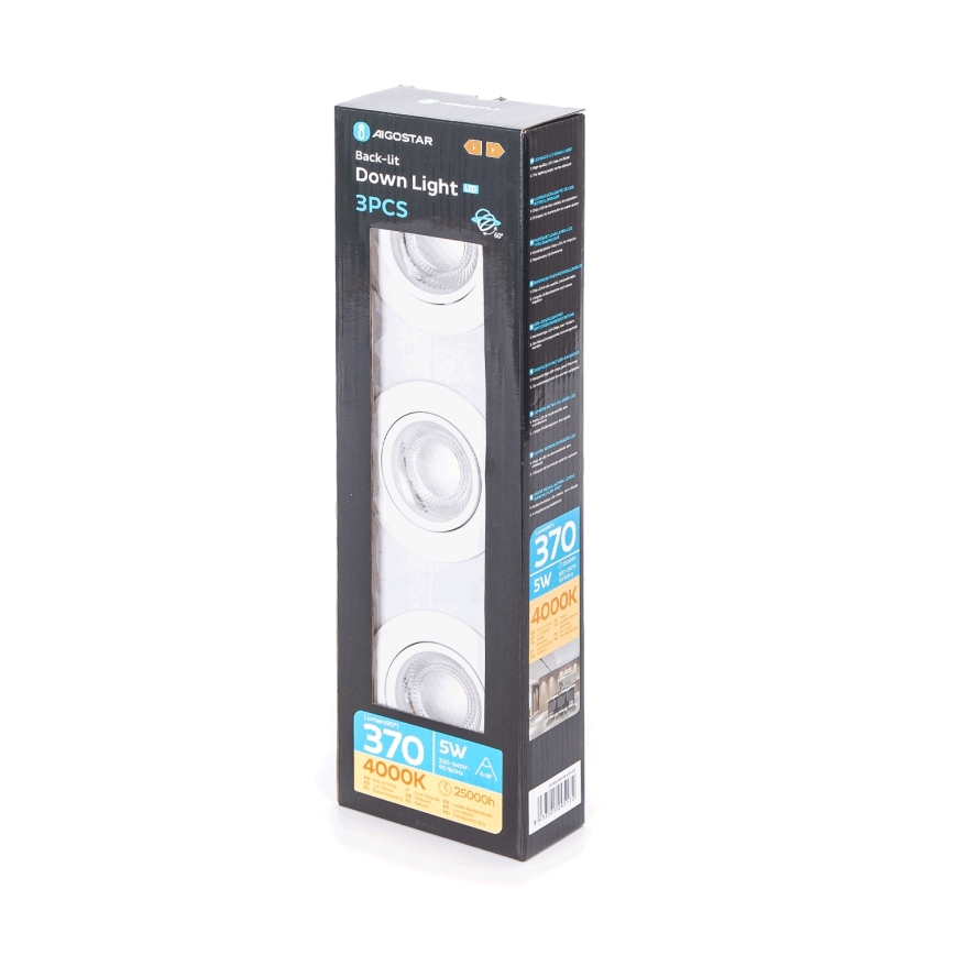 Aigostar - SADA 3 ks zapustených LED svietidiel 5W/230V 4000K Ø 8,5 cm biela