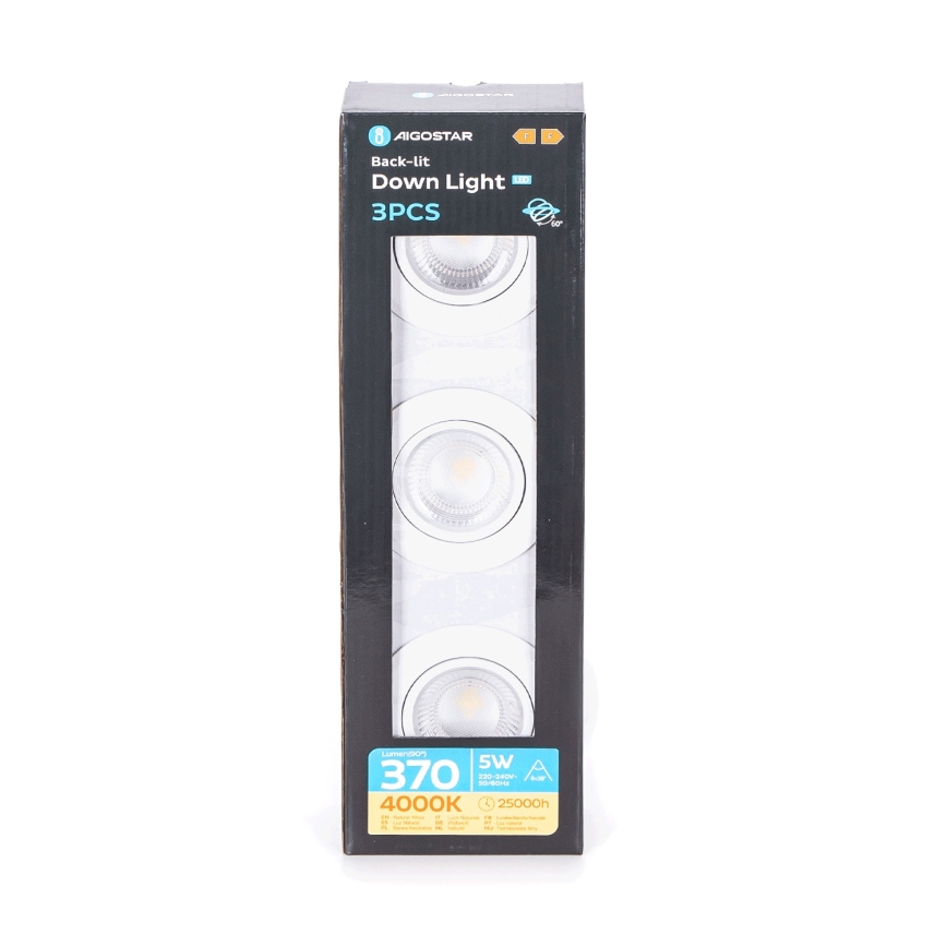 Aigostar - SADA 3 ks zapustených LED svietidiel 5W/230V 4000K Ø 8,5 cm biela