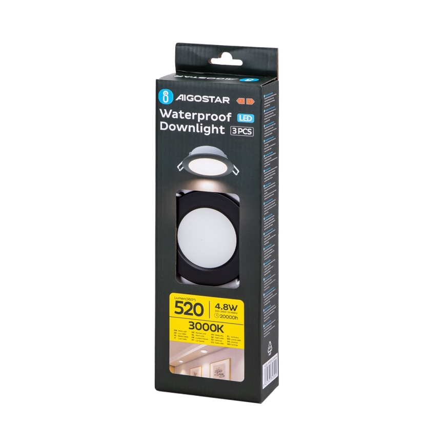 Aigostar - SADA 3x LED Vonkajšie podhľadové svietidlo LED/4,8W/230V 3000K IP65 čierna