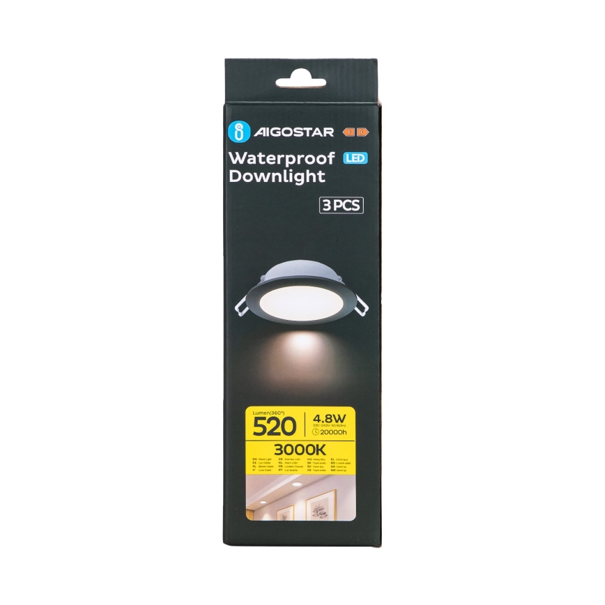 Aigostar - SADA 3x LED Vonkajšie podhľadové svietidlo LED/4,8W/230V 3000K IP65 čierna