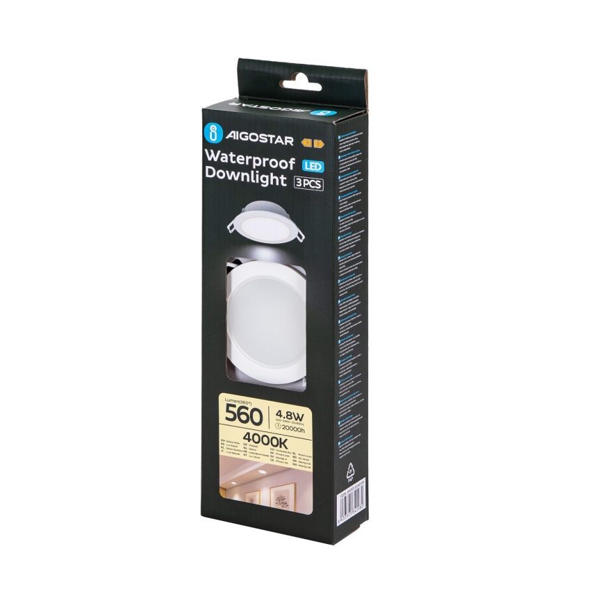 Aigostar - SADA 3x LED Vonkajšie podhľadové svietidlo LED/4,8W/230V 4000K IP65 biela