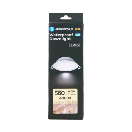 Aigostar - SADA 3x LED Vonkajšie podhľadové svietidlo LED/4,8W/230V 4000K IP65 biela