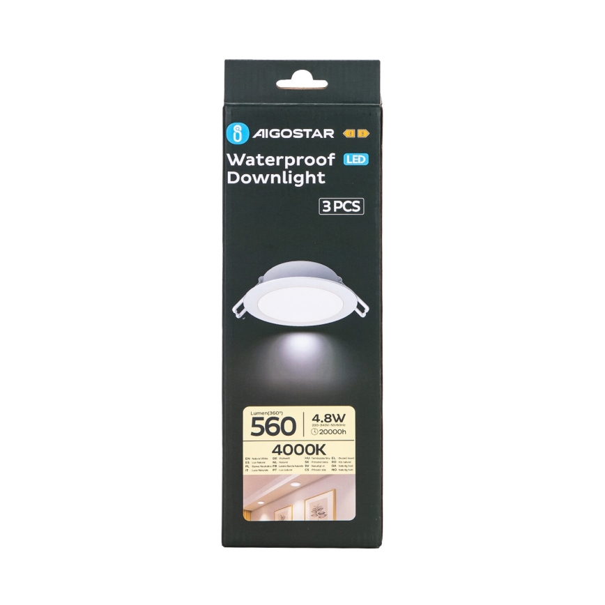 Aigostar - SADA 3x LED Vonkajšie podhľadové svietidlo LED/4,8W/230V 4000K IP65 biela