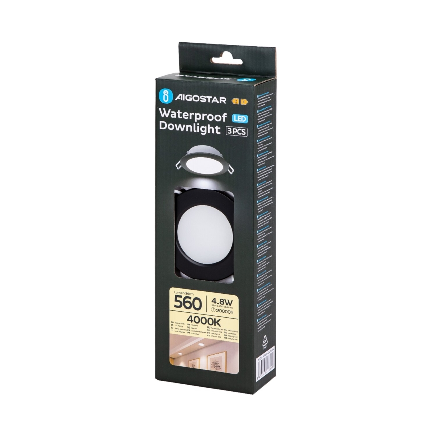 Aigostar - SADA 3x LED Vonkajšie podhľadové svietidlo LED/4,8W/230V 4000K IP65 čierna