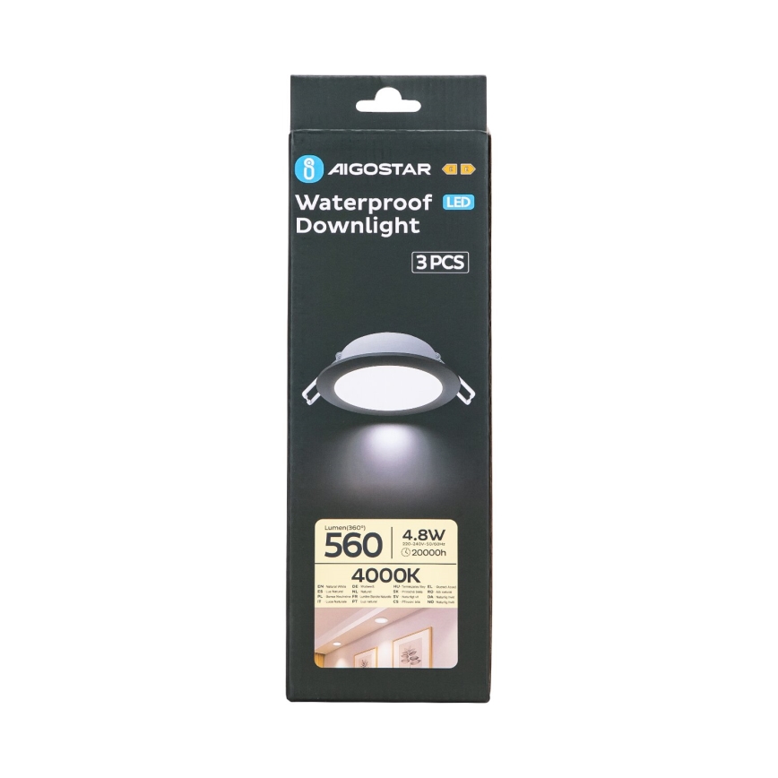 Aigostar - SADA 3x LED Vonkajšie podhľadové svietidlo LED/4,8W/230V 4000K IP65 čierna