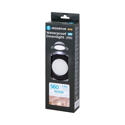 Aigostar - SADA 3x LED Vonkajšie podhľadové svietidlo LED/4,8W/230V 6500K IP65 čierna
