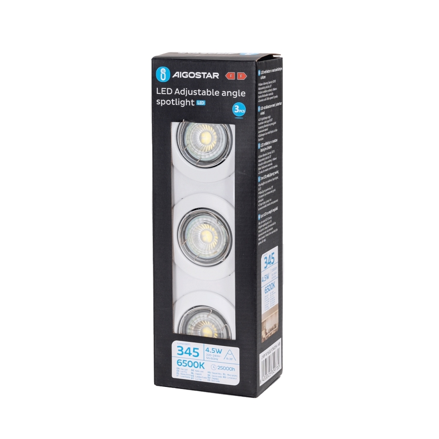 Aigostar - SADA 3x LED zapustené stropné svietidlá 1xGU10/4,5W/230V 6500K biele