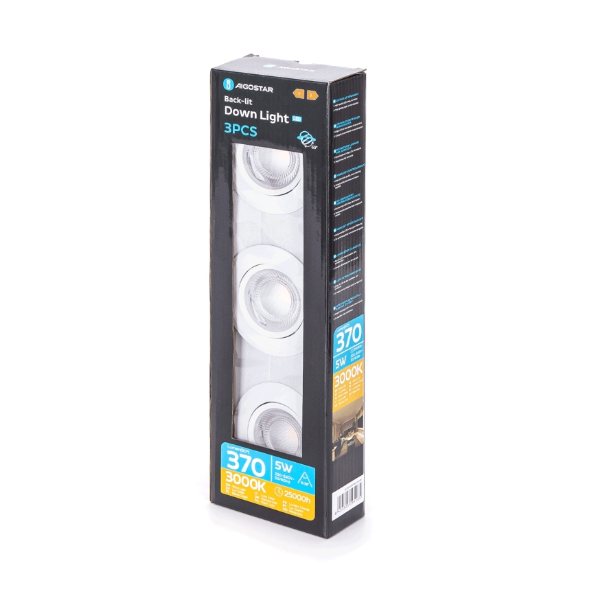 Aigostar - SADA 3x LED zapustené stropné svietidlo LED/5W/230V 3000K pr. 8,5 cm biele