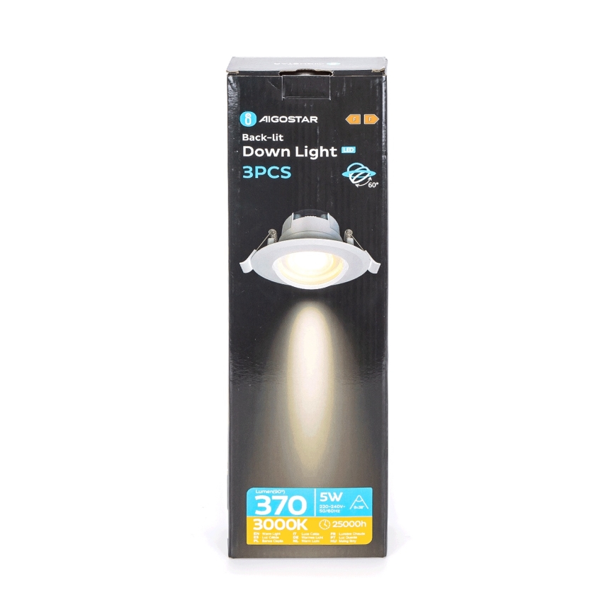 Aigostar - SADA 3x LED zapustené stropné svietidlo LED/5W/230V 3000K pr. 8,5 cm biele