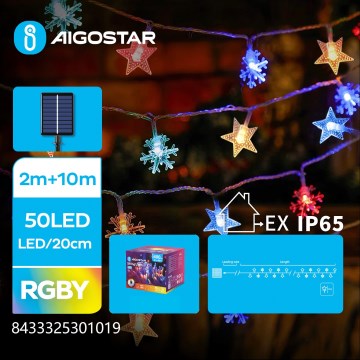 Aigostar - Solárna LED vianočná reťaz 50xLED/8 režimov 800 mAh 12m IP65 viacfarebná