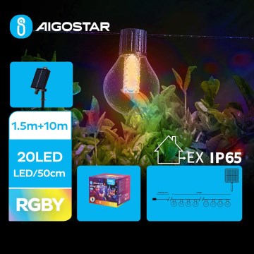 Aigostar - Solárny LED reťazec 20xLED/8 funkcií 11,5m IP65 viacfarebný
