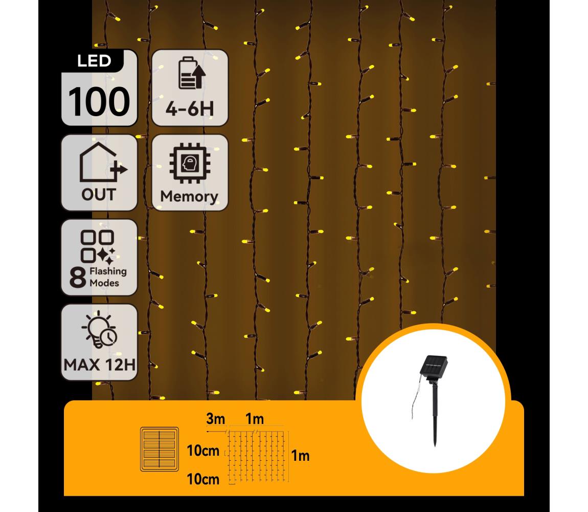B.V.  - solárny LED svetelný reťazec 100xLED/8 funkcií 4x1m IP65 teplá biela B10201JF4