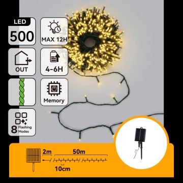 Aigostar - Solárny LED vianočný reťazec 500xLED/8 funkcií 52m IP65 teplá biela 1200 mAh