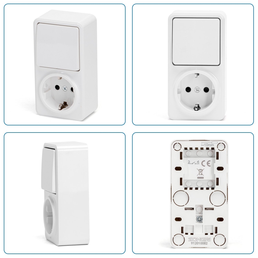 Aigostar - Spínač domový 1P so zásuvkou 1x10A/250V SCHUKO