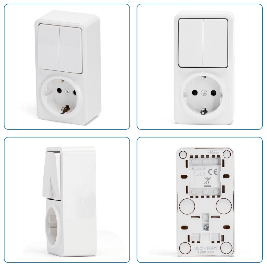 Aigostar - Spínač domový 2P so zásuvkou 1x10A/250V
