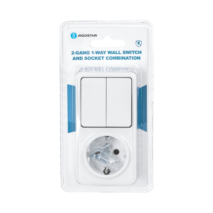 Aigostar - Spínač domový 2P so zásuvkou 1x10A/250V