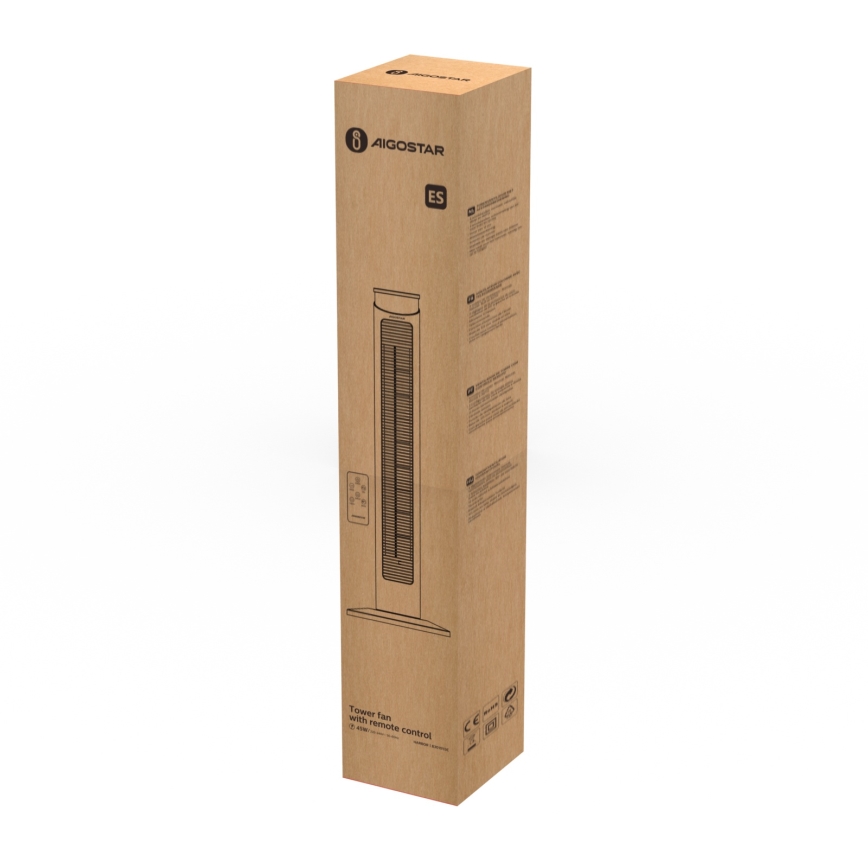 Aigostar - Stĺpový ventilátor 45W/230V čierna + diaľkové ovládanie