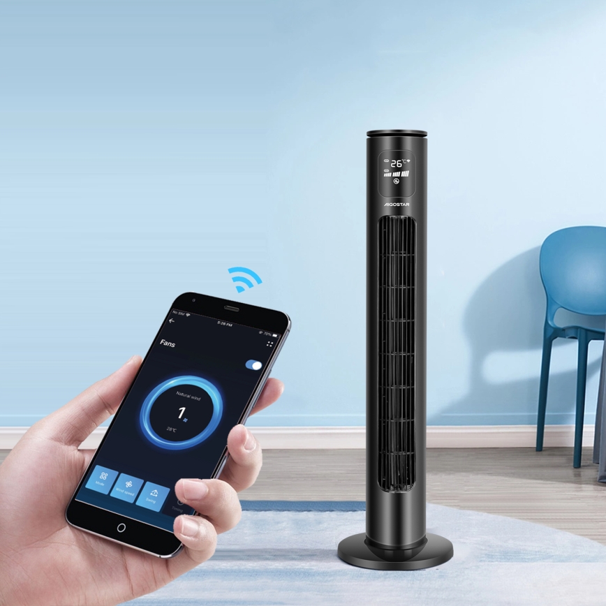 Aigostar - Stĺpový ventilátor 50W/230V čierna Wi-Fi + diaľkové ovládanie