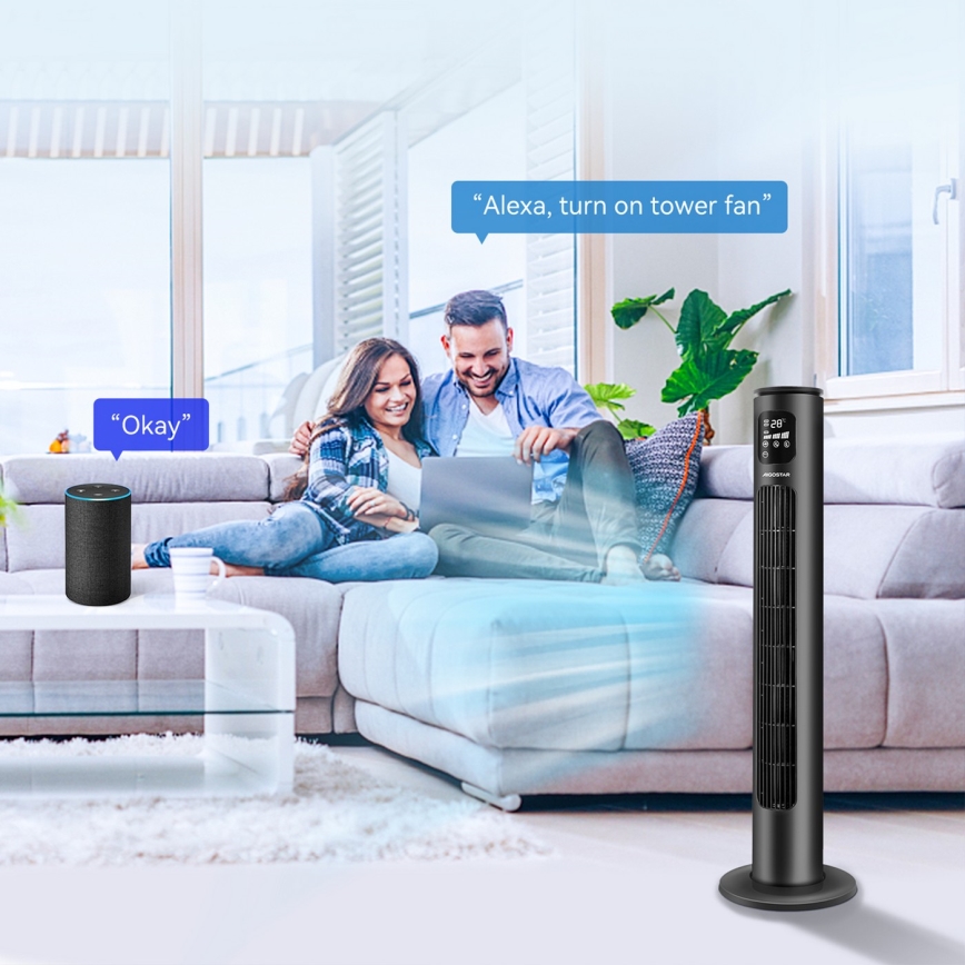 Aigostar - Stĺpový ventilátor 50W/230V čierna Wi-Fi + diaľkové ovládanie