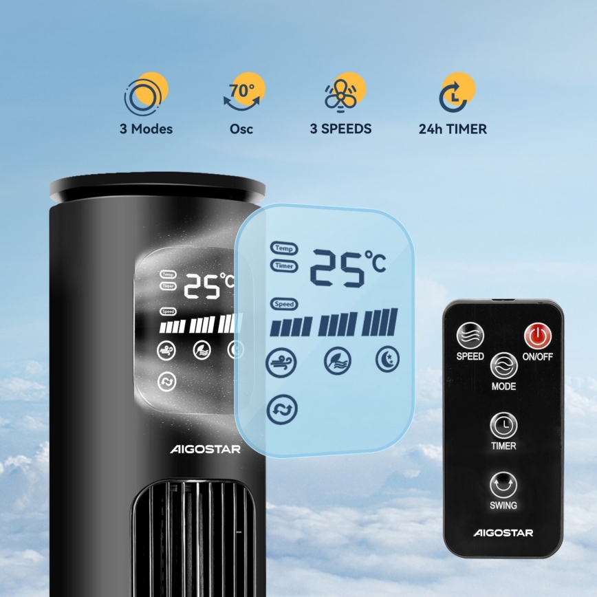 Aigostar - Stĺpový ventilátor 50W/230V čierna Wi-Fi + diaľkové ovládanie