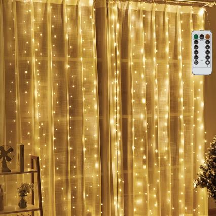 Aigostar - LED stmievateľný vianočný reťaz 300xLED/8 funkcií USB 6x3m teplá biela + diaľkové ovládanie