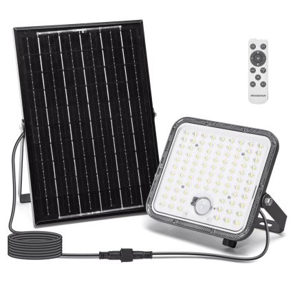 Solárny panel s LED reflektorom a diaľkovým ovládaním. Reflektor má zabudovaný senzor pohybu. Súčasťou je aj pripájací kábel.