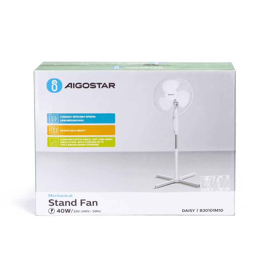 Aigostar - Stojanový ventilátor 45W/230V 125 cm biela
