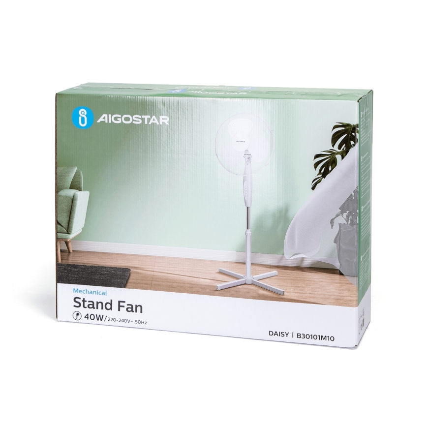 Aigostar - Stojanový ventilátor 45W/230V 125 cm biela