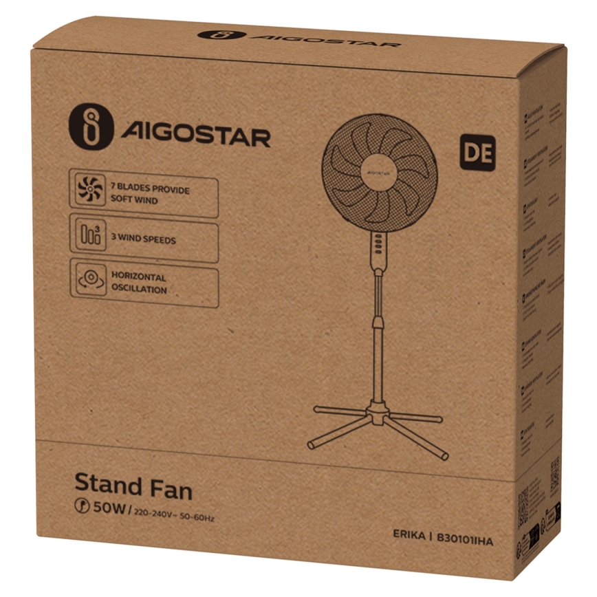 Aigostar - Stojanový ventilátor 50W/230V 120 cm biela