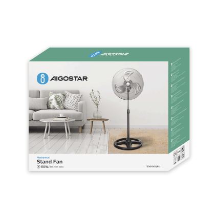 Aigostar - Stojanový ventilátor 55W/230V lesklý chróm/čierna