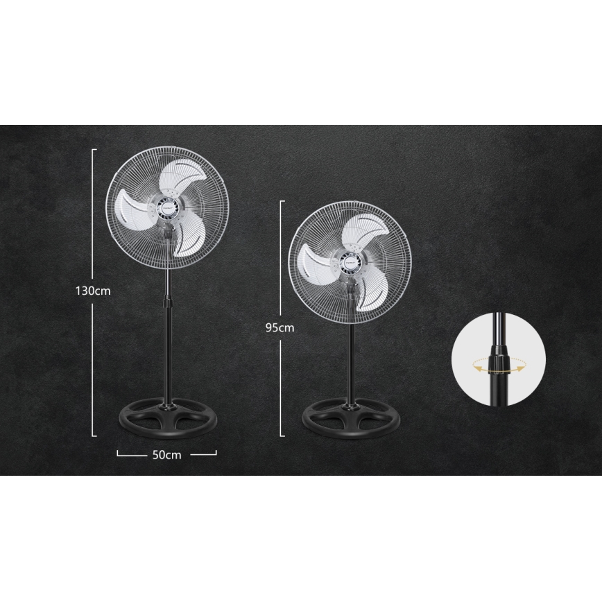Aigostar - Stojanový ventilátor 55W/230V lesklý chróm/čierna